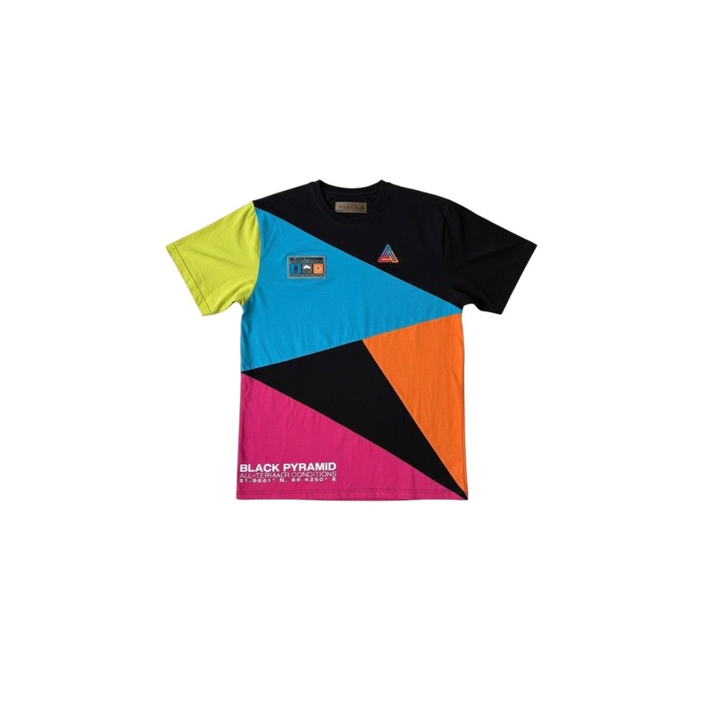 Black Pyramid Mens Short Sleeve Cotton T-Shirt Logo Patch Colorblock Streetwear